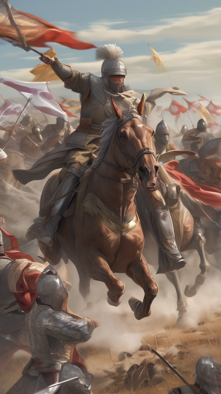 Anime battlefield — soldiers of an ancient empire charging across a plain