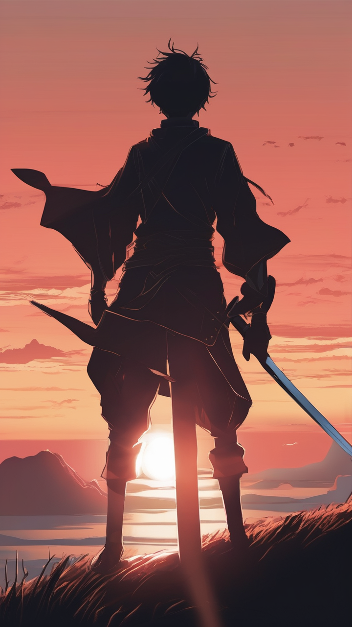 Anime swordmaster — a lone figure on a clifftop