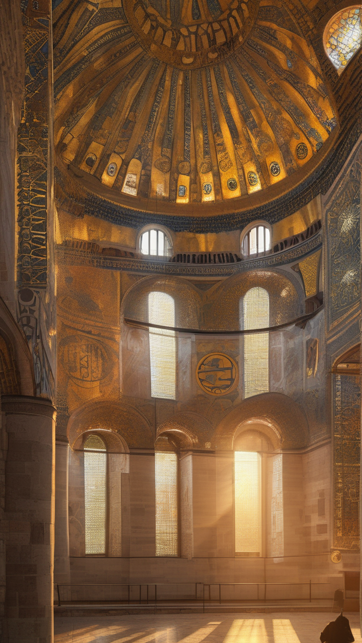 Hagia Sophia interior at golden hour