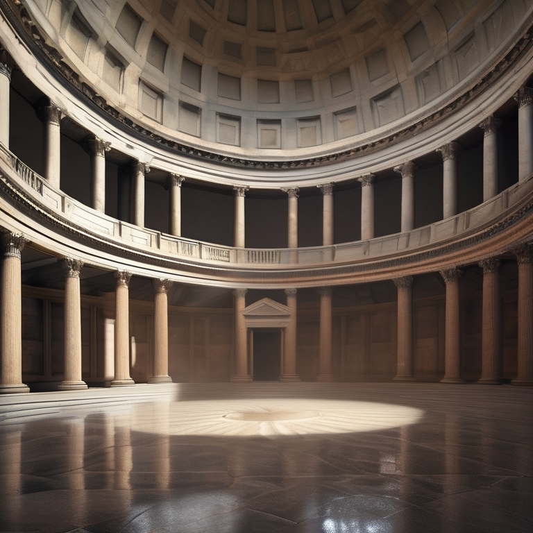 Ancient Roman Pantheon interior during a rain shower
