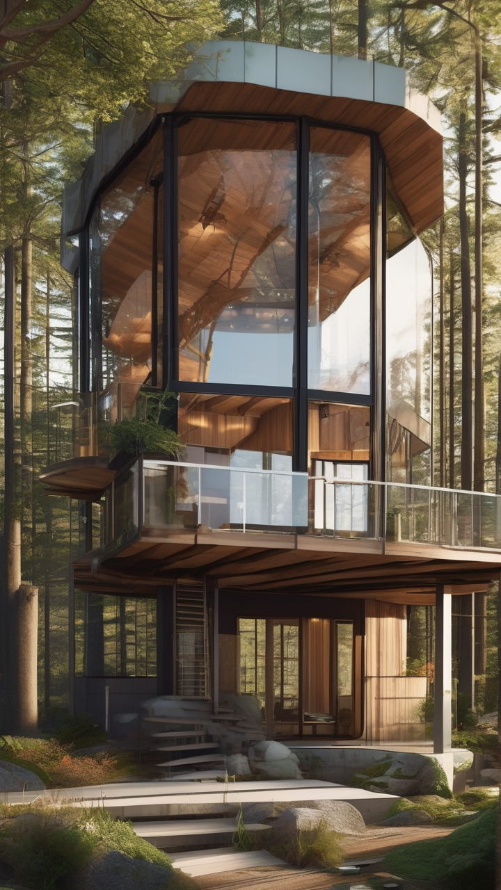 Modern treehouse architecture — glass walls