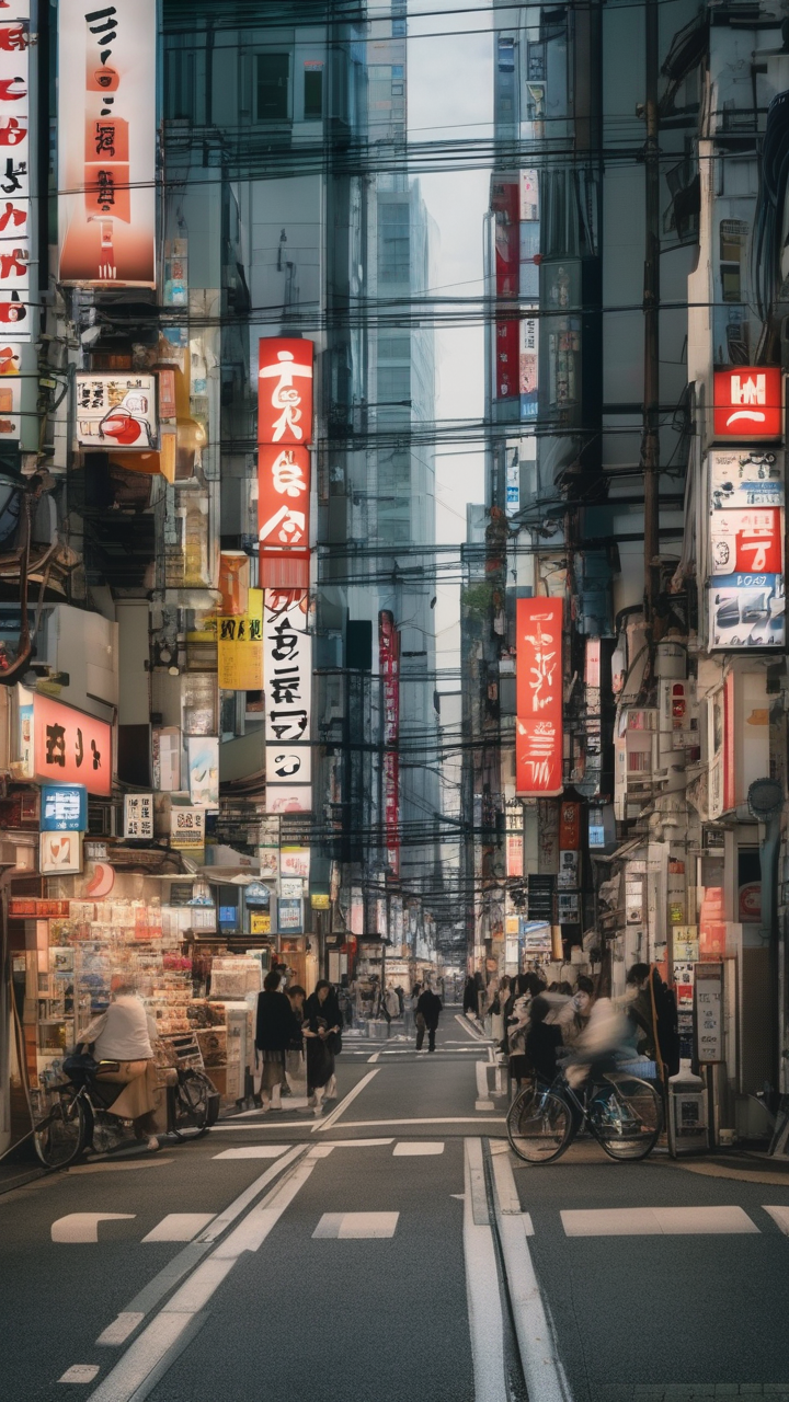 Tokyo street-level view — dense mixture of shops
