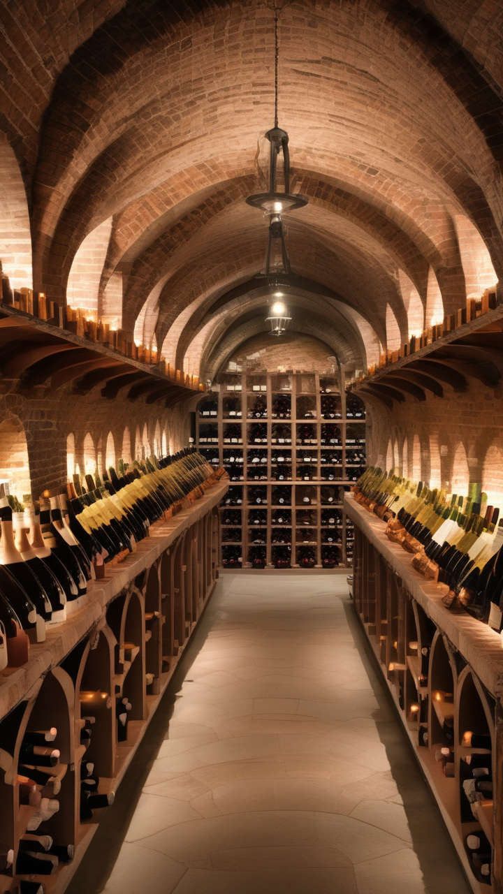 An underground wine cellar — arched brick vaults
