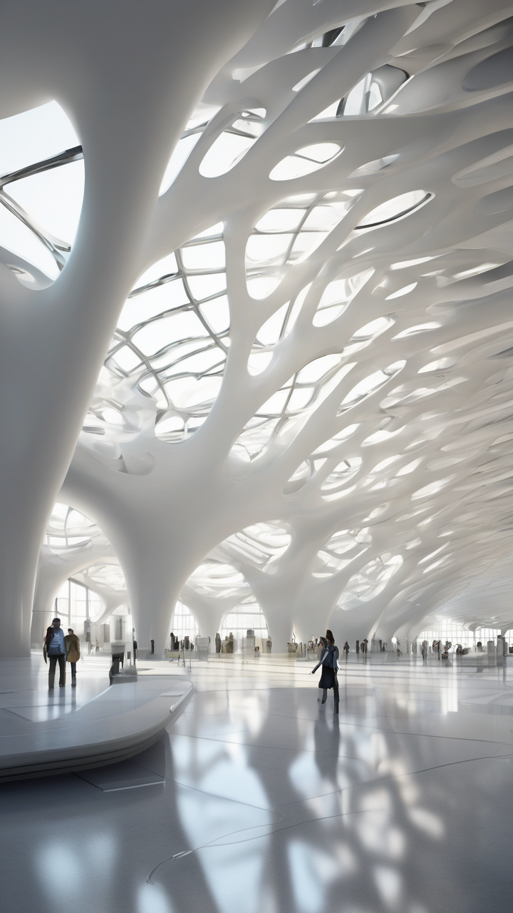 A futuristic airport terminal