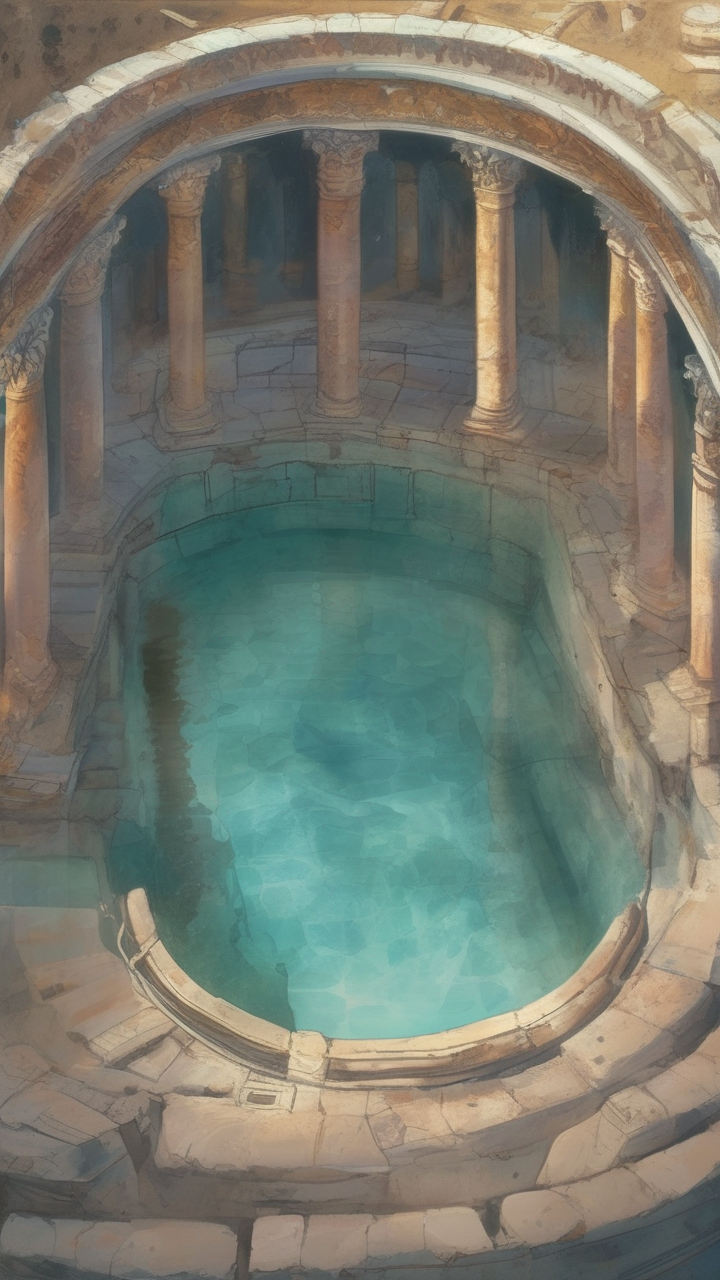 A sunken Roman bath newly discovered and lit for tourism