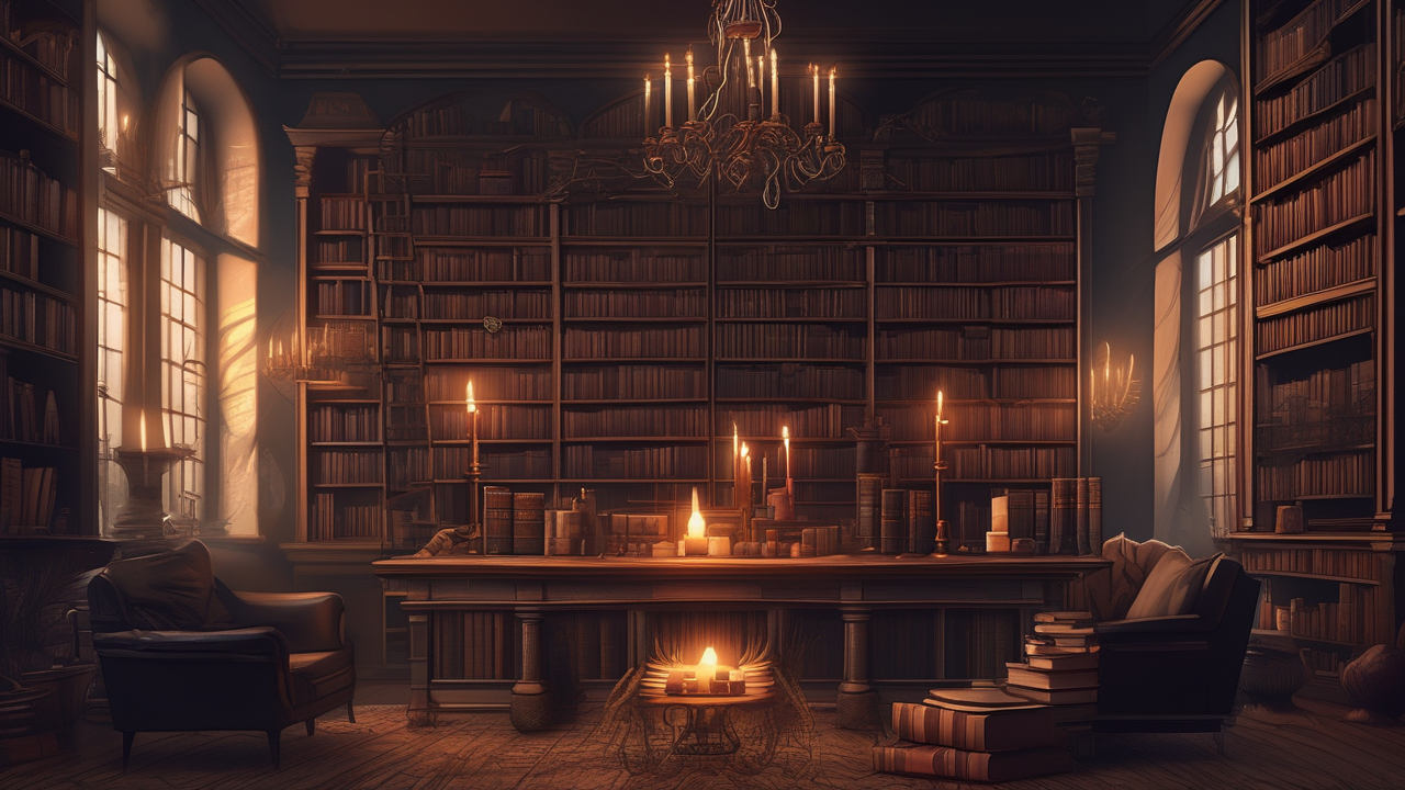 Dark academia library — midnight study session