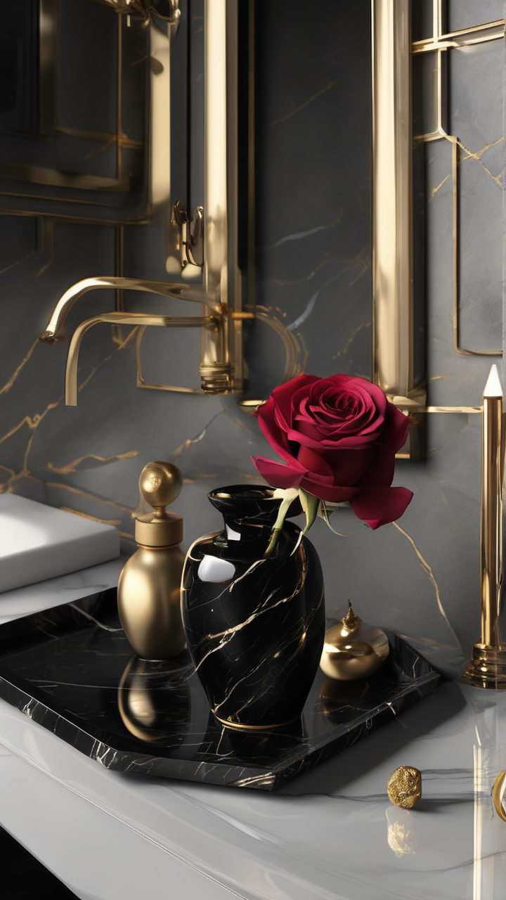 Dark luxury — black marble bathroom