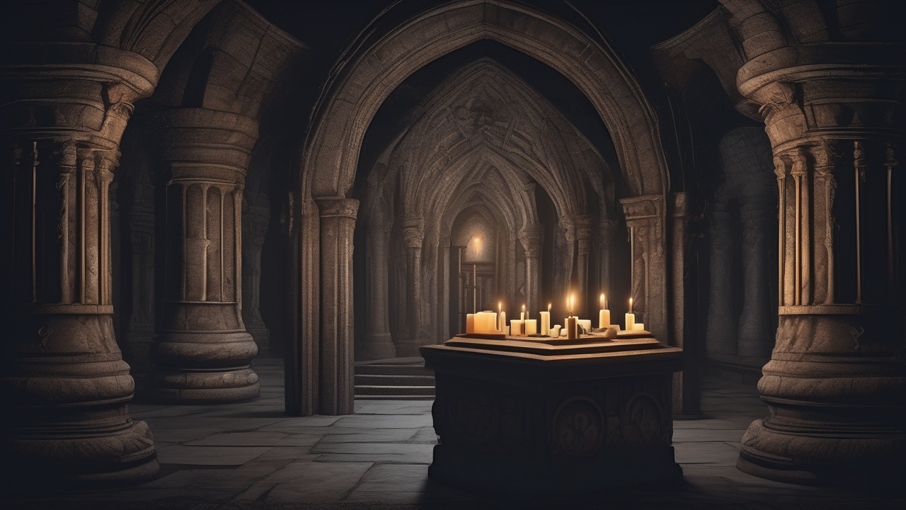 A moonlit crypt interior