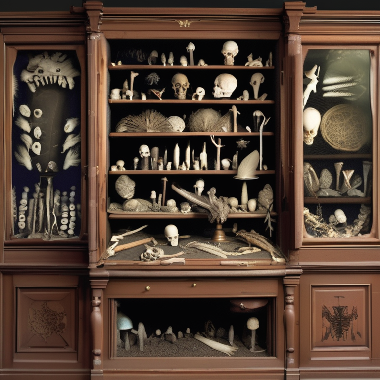 Victorian obsession cabinet — a collector's room full of bones