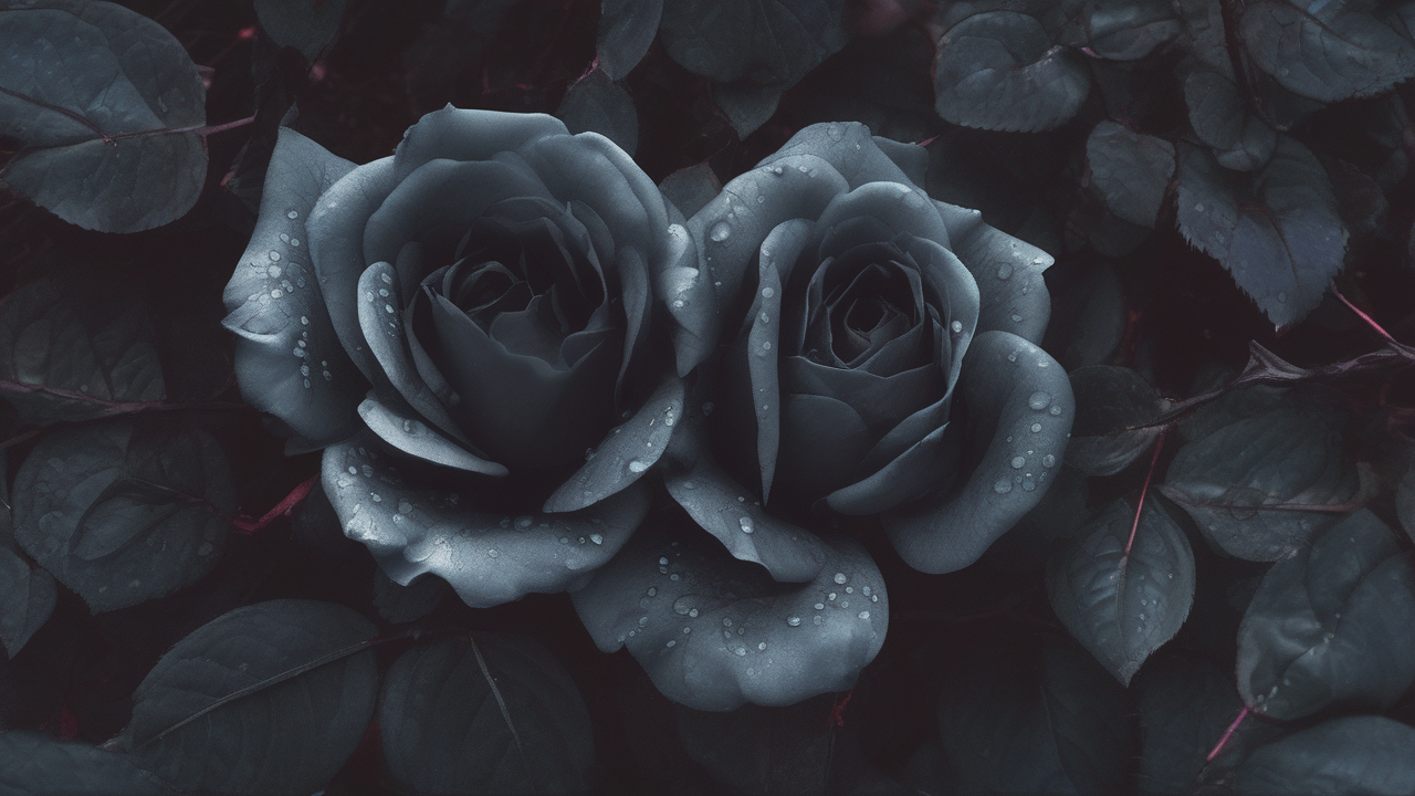 Black rose garden at midnight