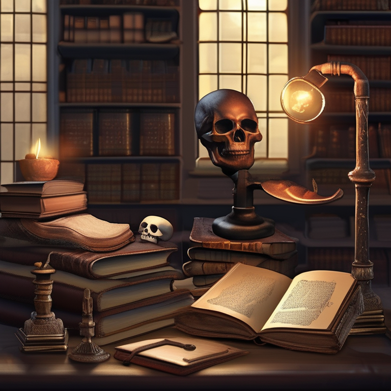 Dark library — leather-bound grimoires