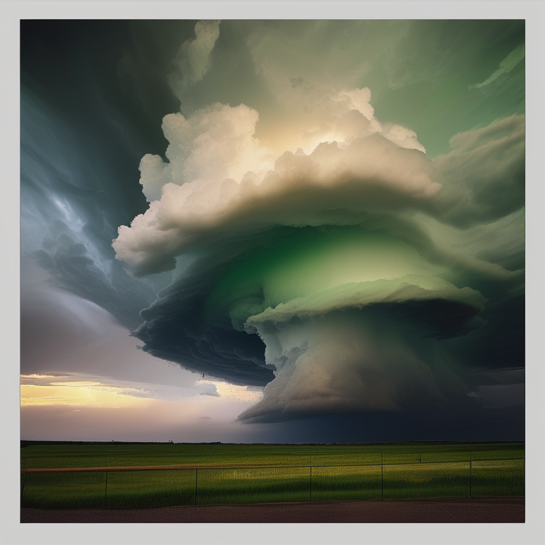 Storm clouds building into a supercell at sunset