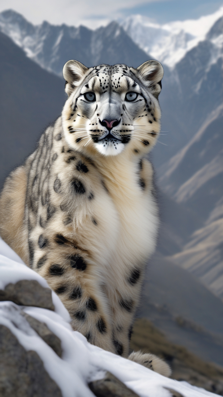 Snow leopard on a Himalayan ridge
