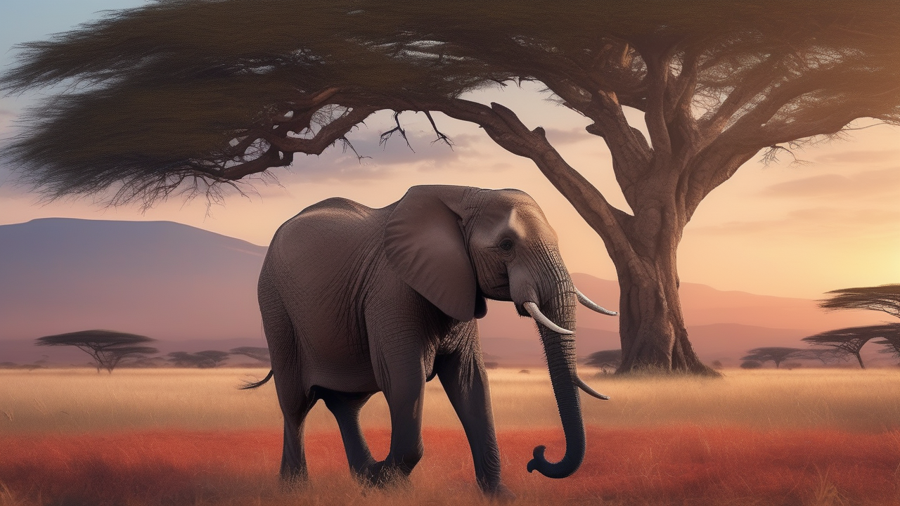African elephant matriarch at sunset