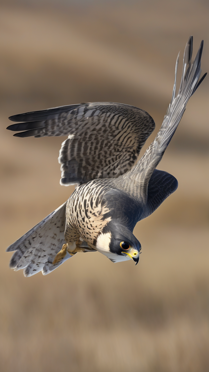 Peregrine falcon diving at full speed