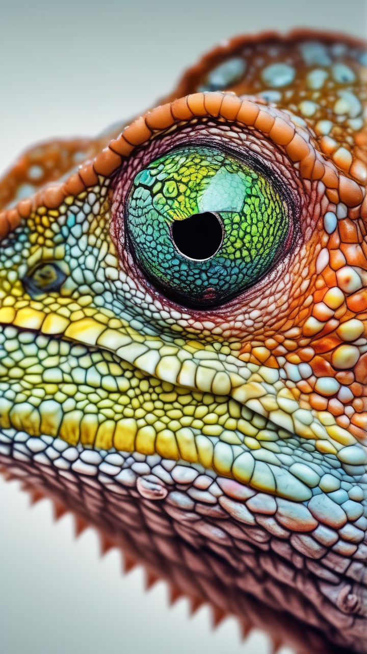 A chameleon changing colors in hyper-macro
