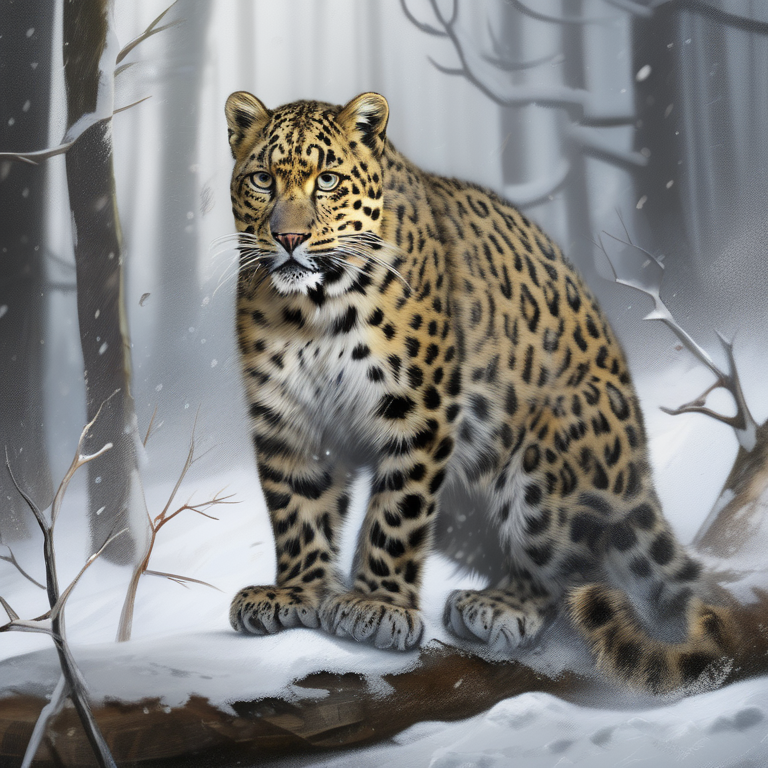 Amur leopard in the snow