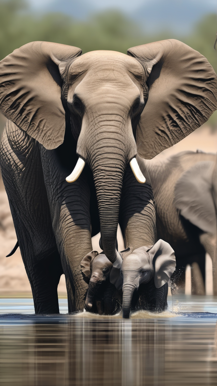 Elephants swimming across the Zambezi River