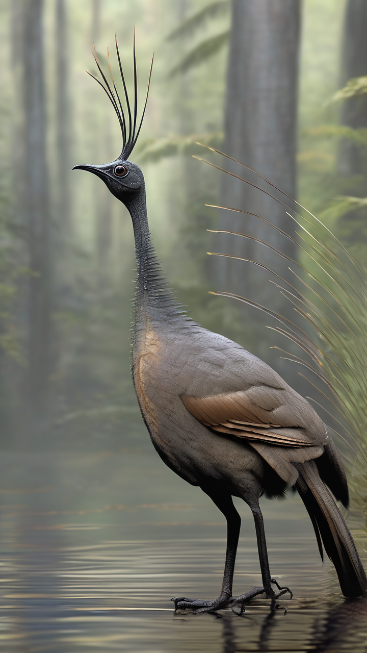 A lyrebird displaying its tail