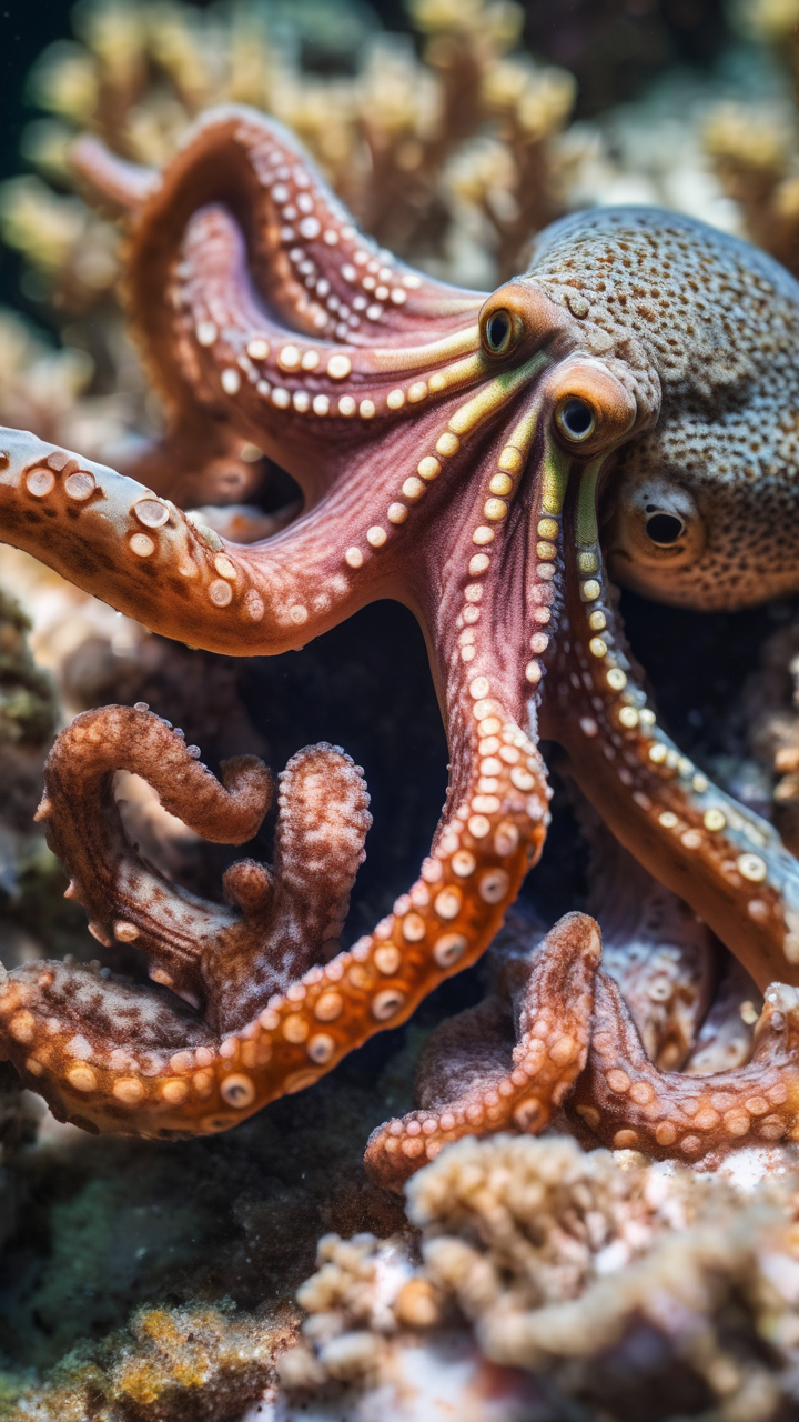 An octopus mid-change in color and texture