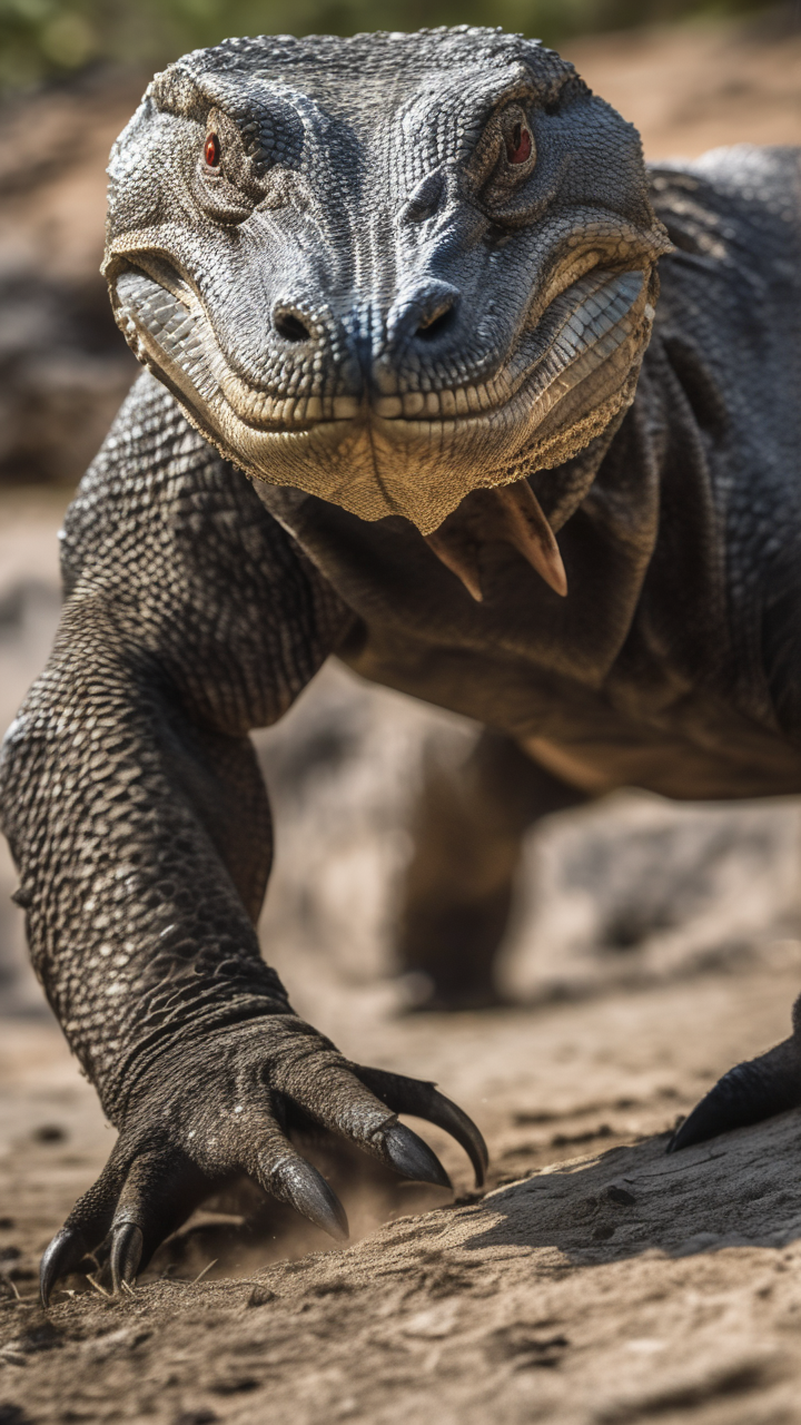 Komodo dragon hunting on Rinca island