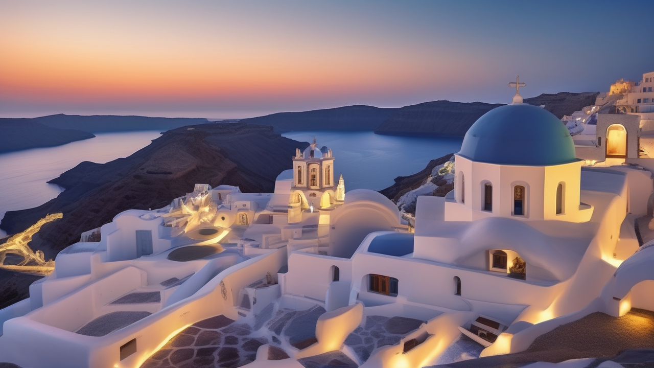 Santorini caldera at blue hour