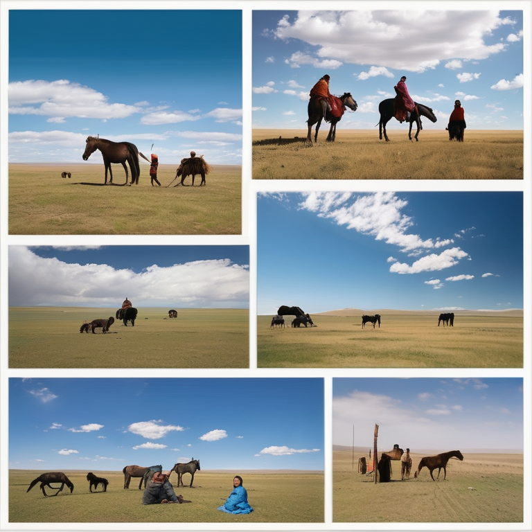 Mongolian nomad family outside their ger