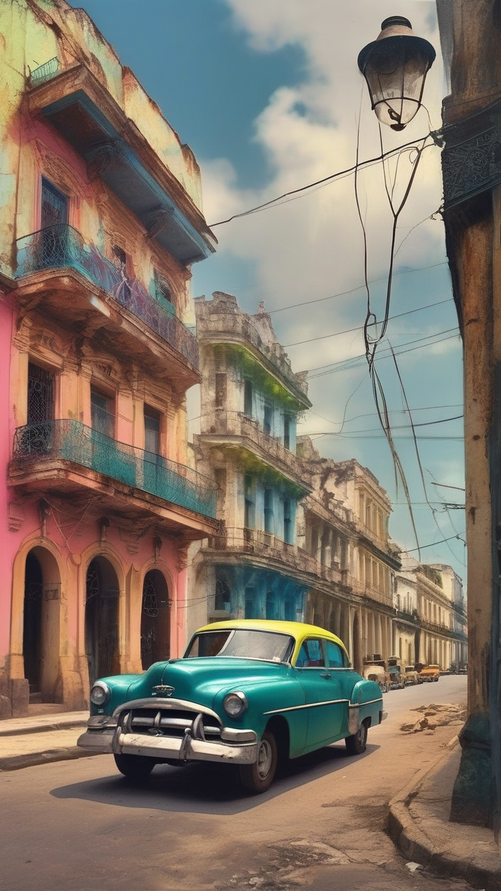 Old Havana street scene — 1950s American cars in electric colors