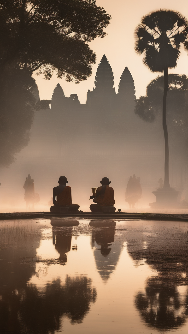 Angkor Wat reflected in the moat at dawn
