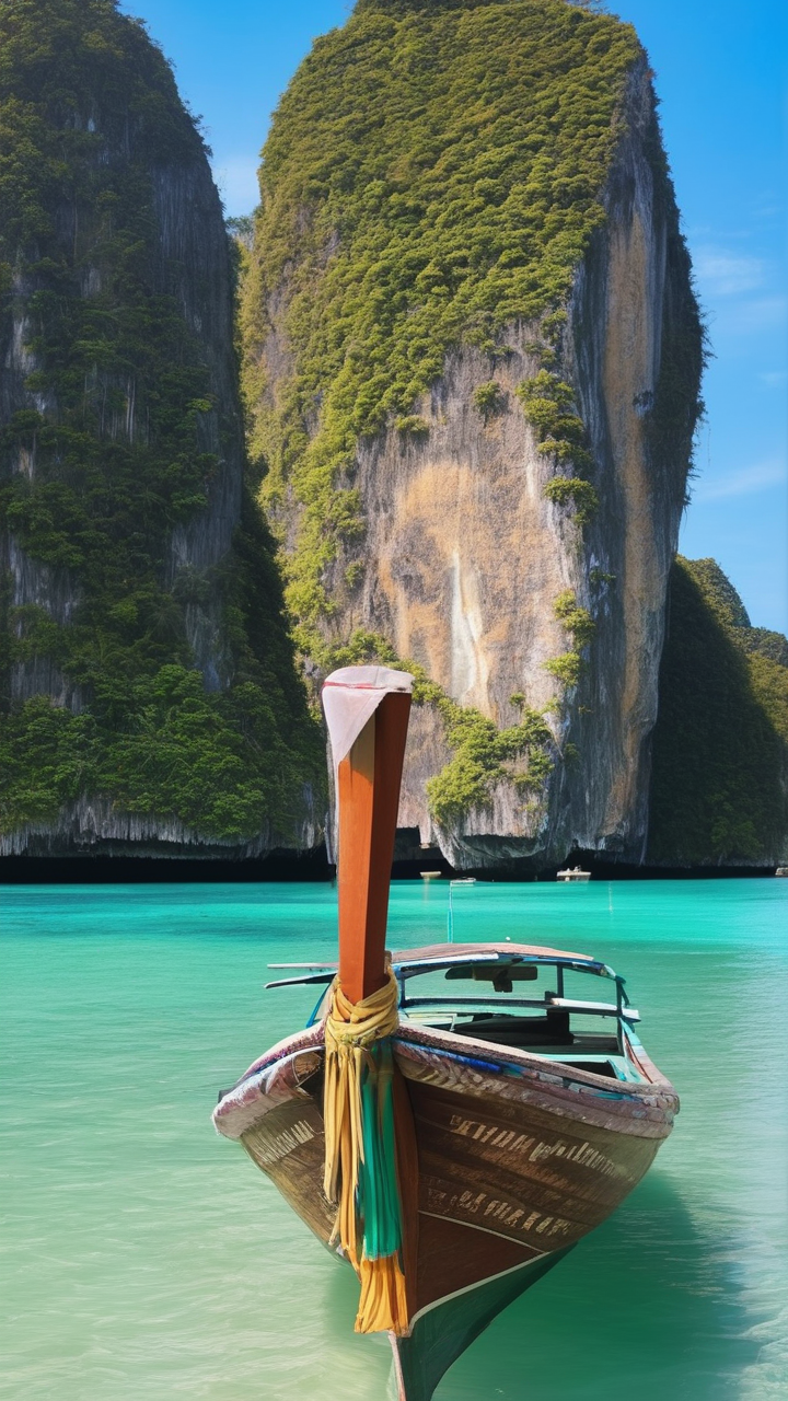 Traditional Thai long-tail boat in the Phi Phi islands