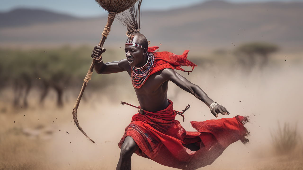 Maasai warrior jumping the adumu in Kenya