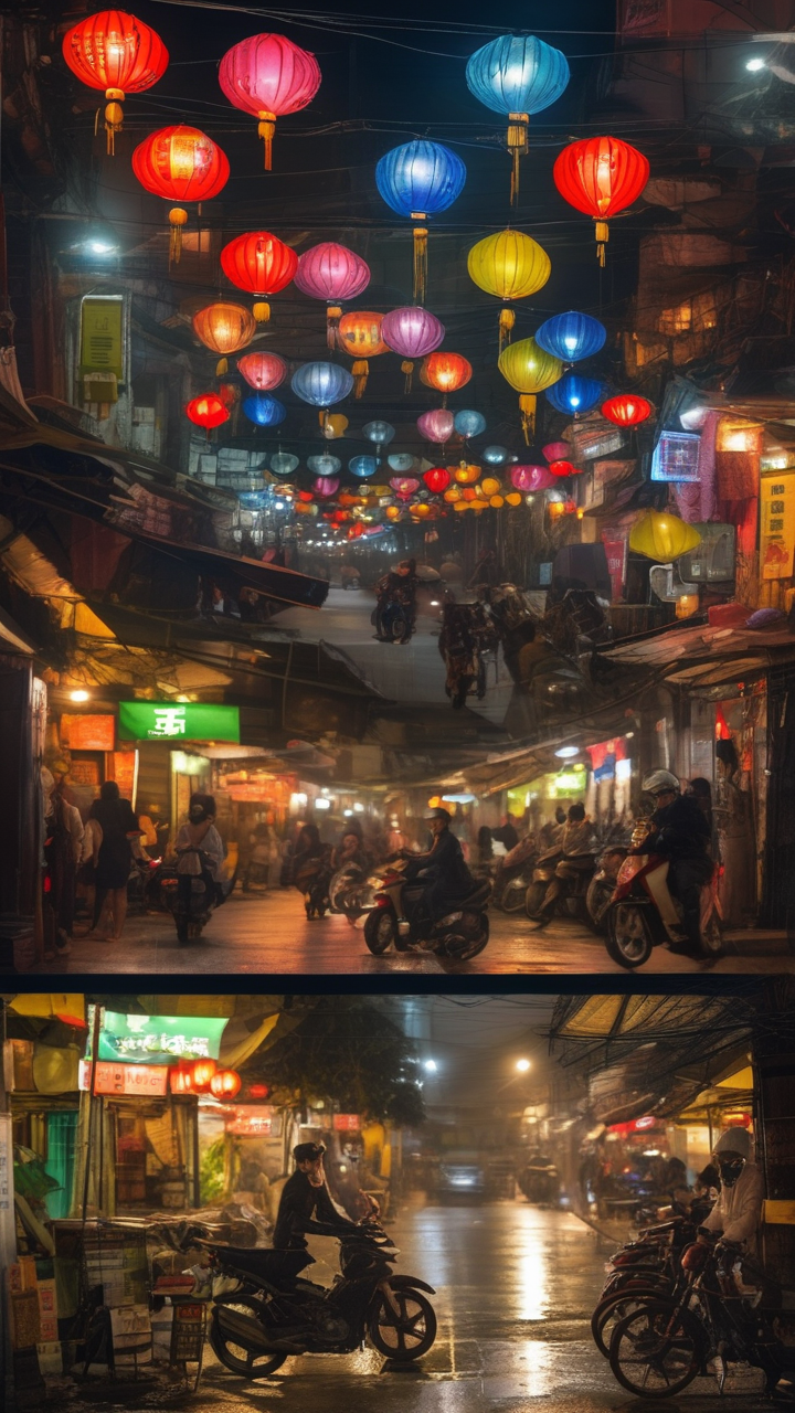 Hanoi Old Quarter at night — pho stalls