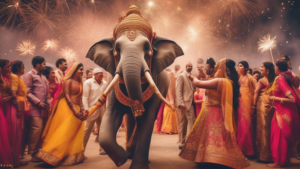 An Indian wedding — elephant procession
