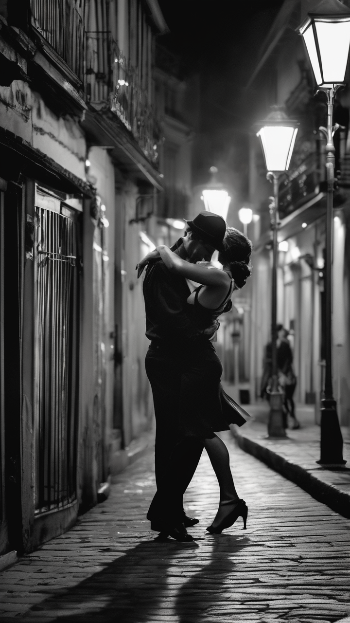 Buenos Aires tango dancers in San Telmo at night