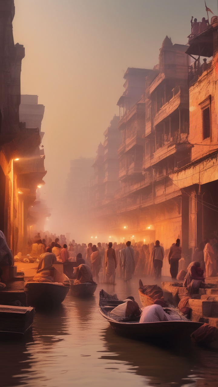 AI generated Varanasi ghats at dawn wallpaper