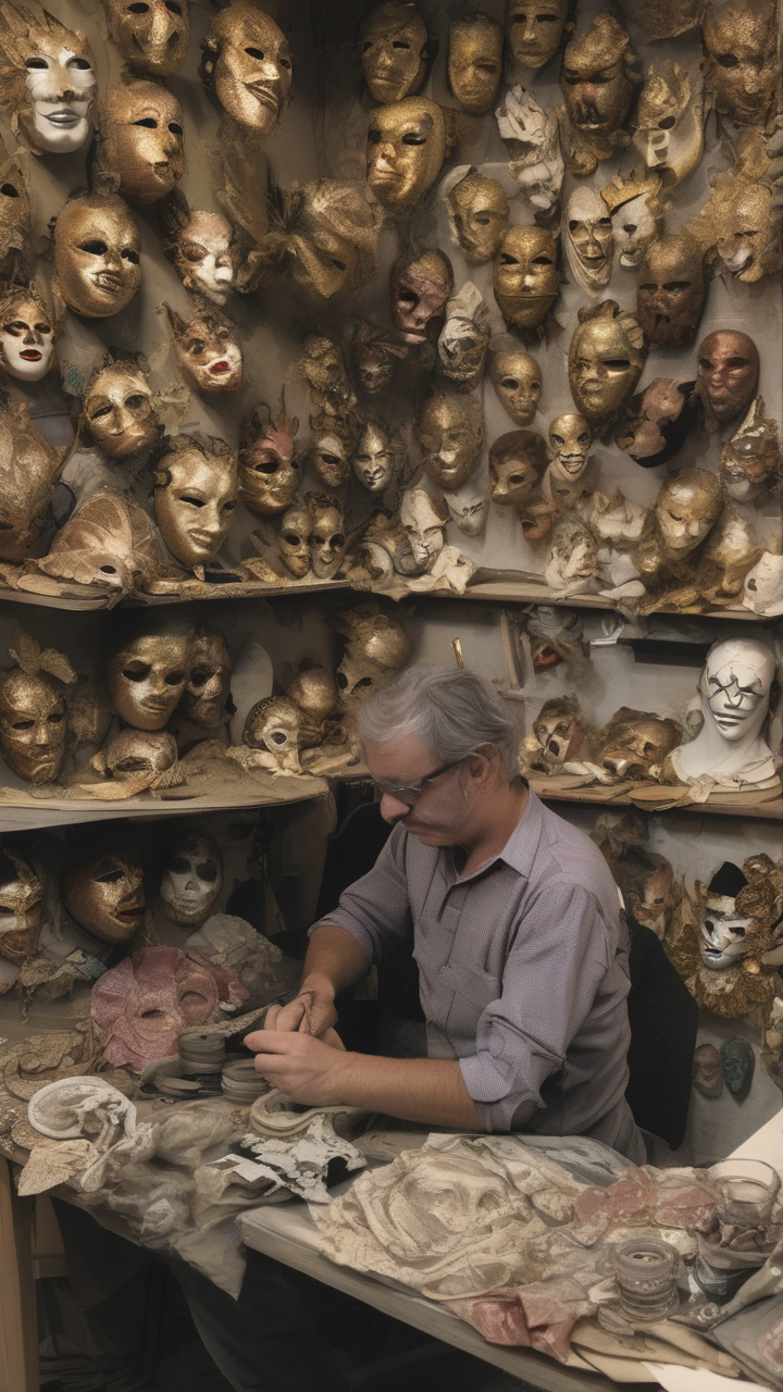 A Venetian mask maker's workshop