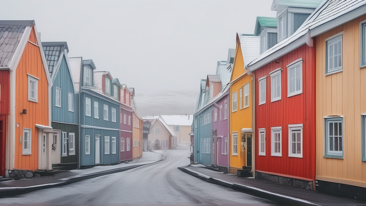 Reykjavik colorful houses in a light snowfall
