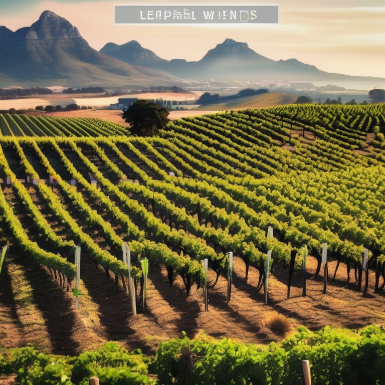 South African Cape winelands — vineyard rows at harvest