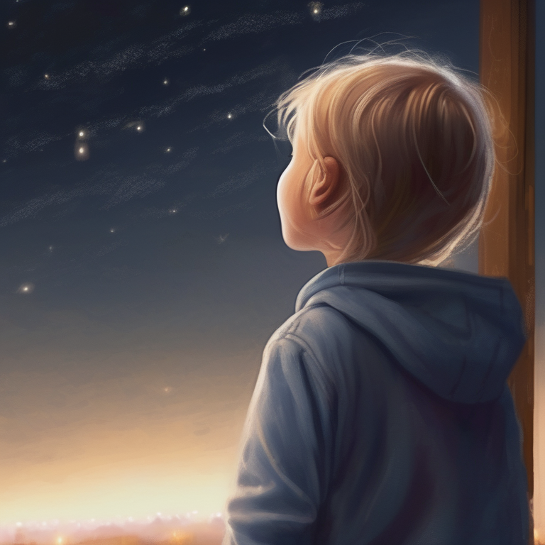 A young girl looking up at the night sky for the first time