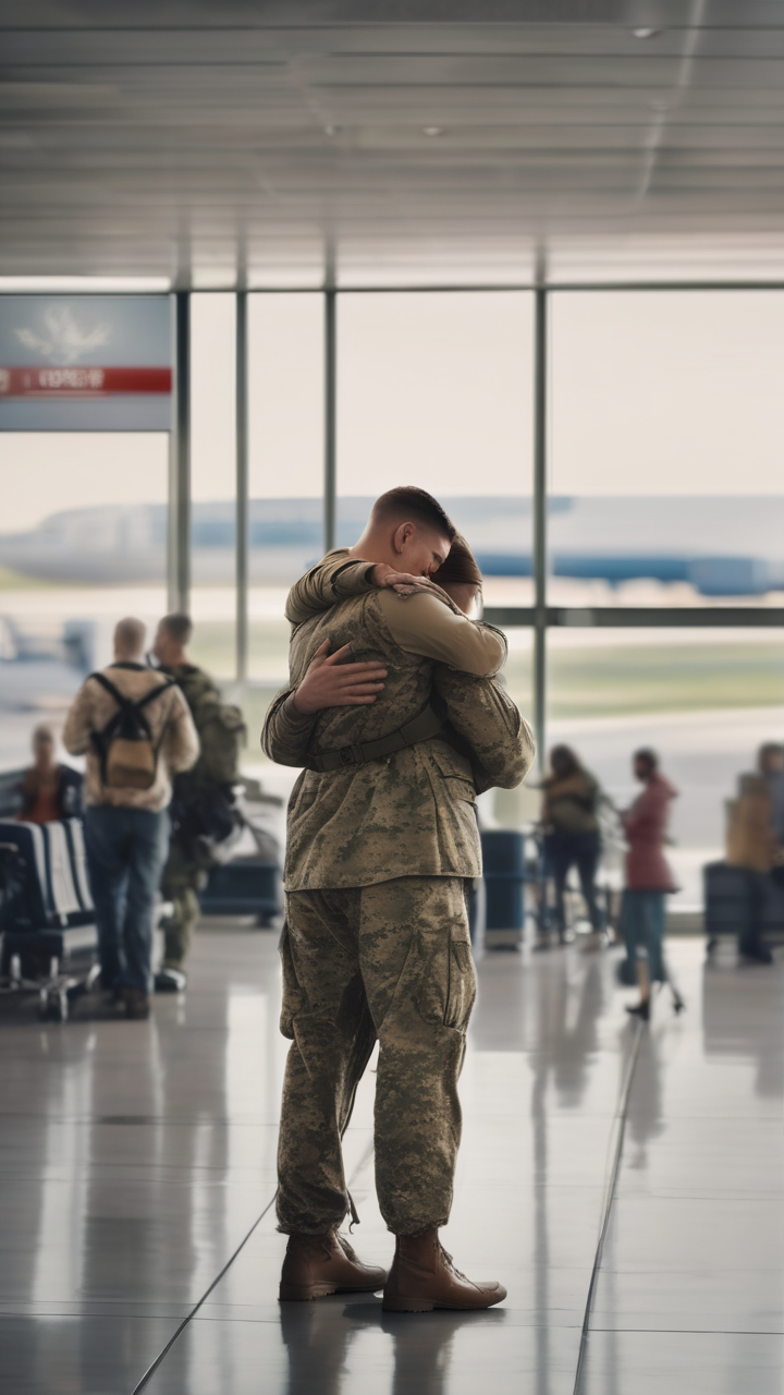 A soldier's homecoming embrace