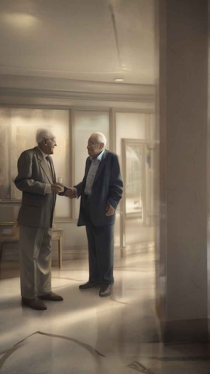 Two old friends meeting after decades