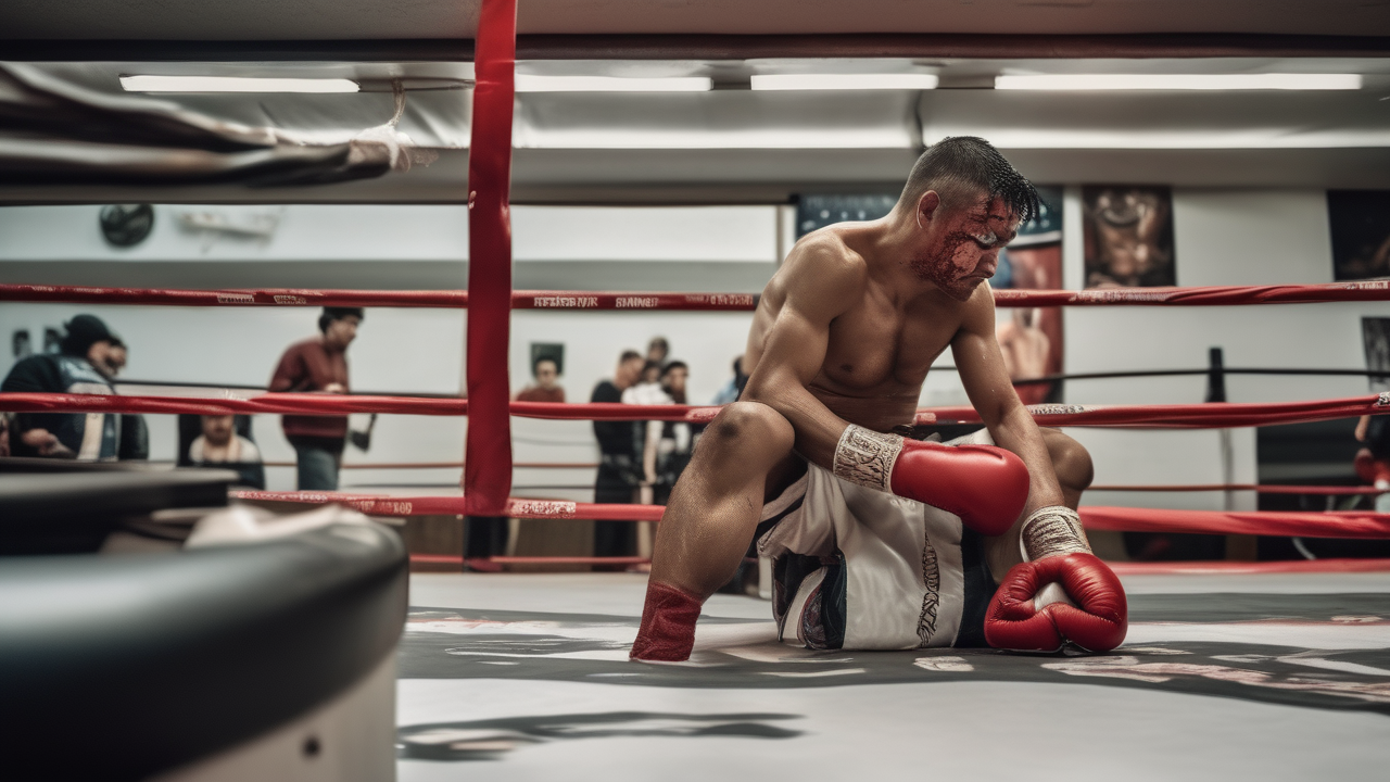 A boxer in a corner between rounds