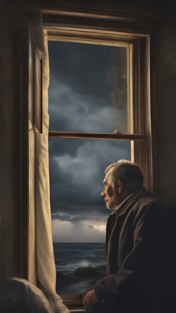 A lighthouse keeper at dusk