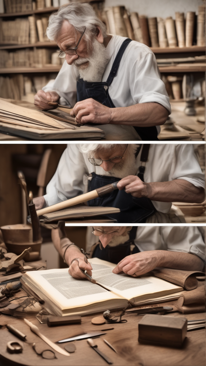 A bookbinder restoring an ancient volume
