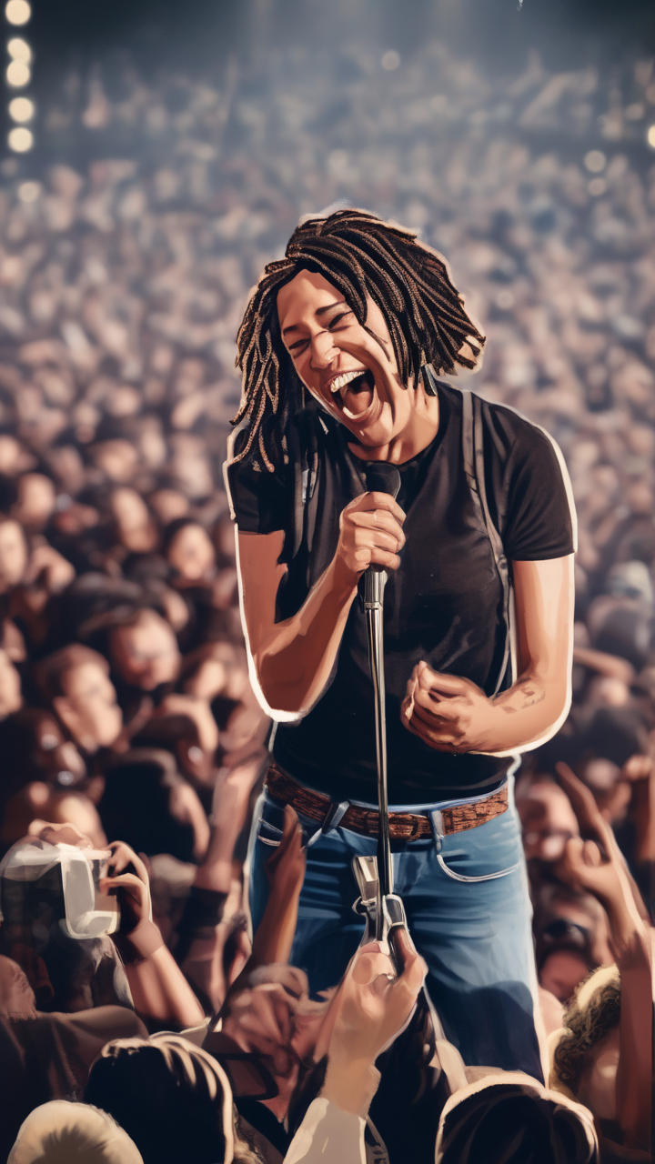 A protest singer on a stage