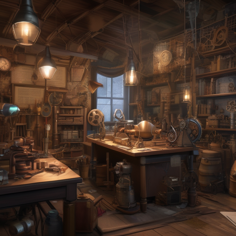 A steampunk inventor's workshop