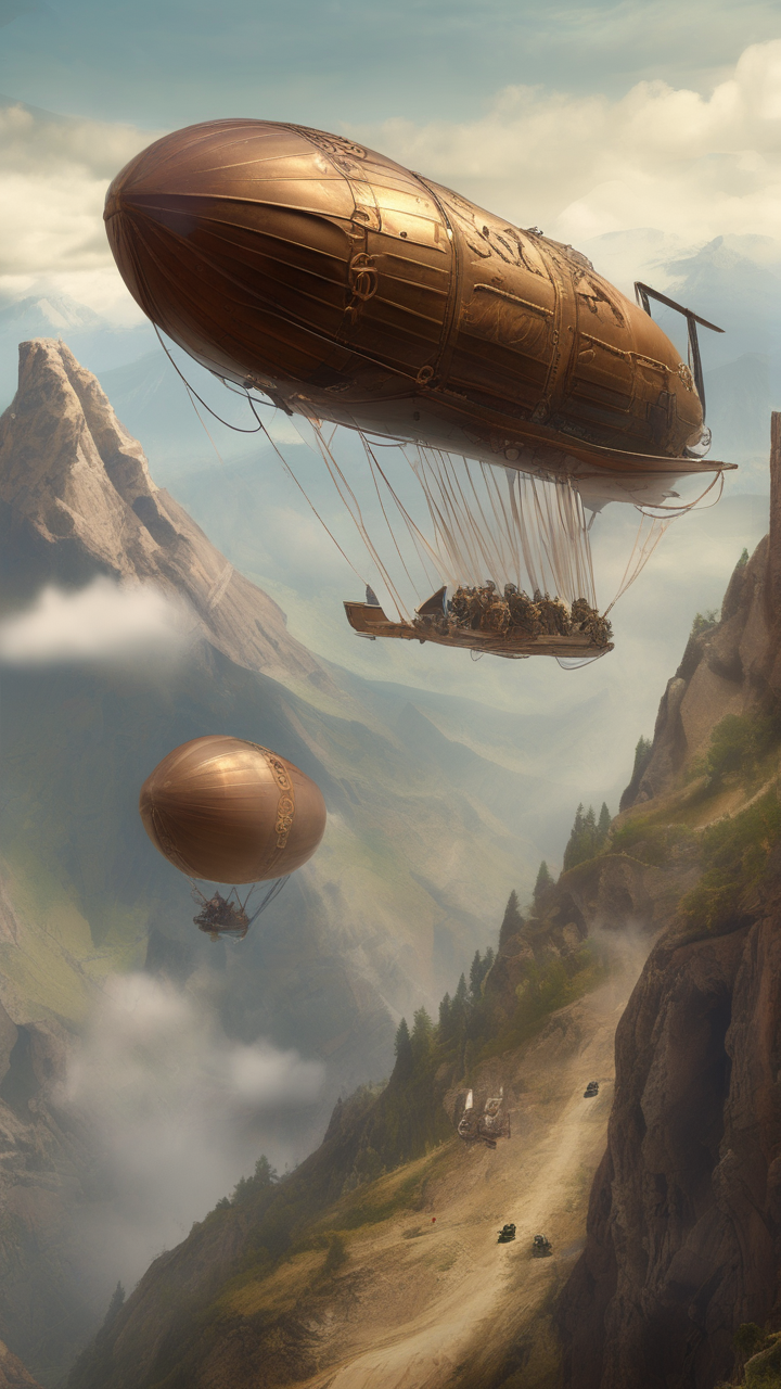 Steampunk racing — airship race around a mountain peak