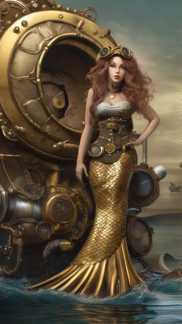 A steampunk mermaid — mechanical tail