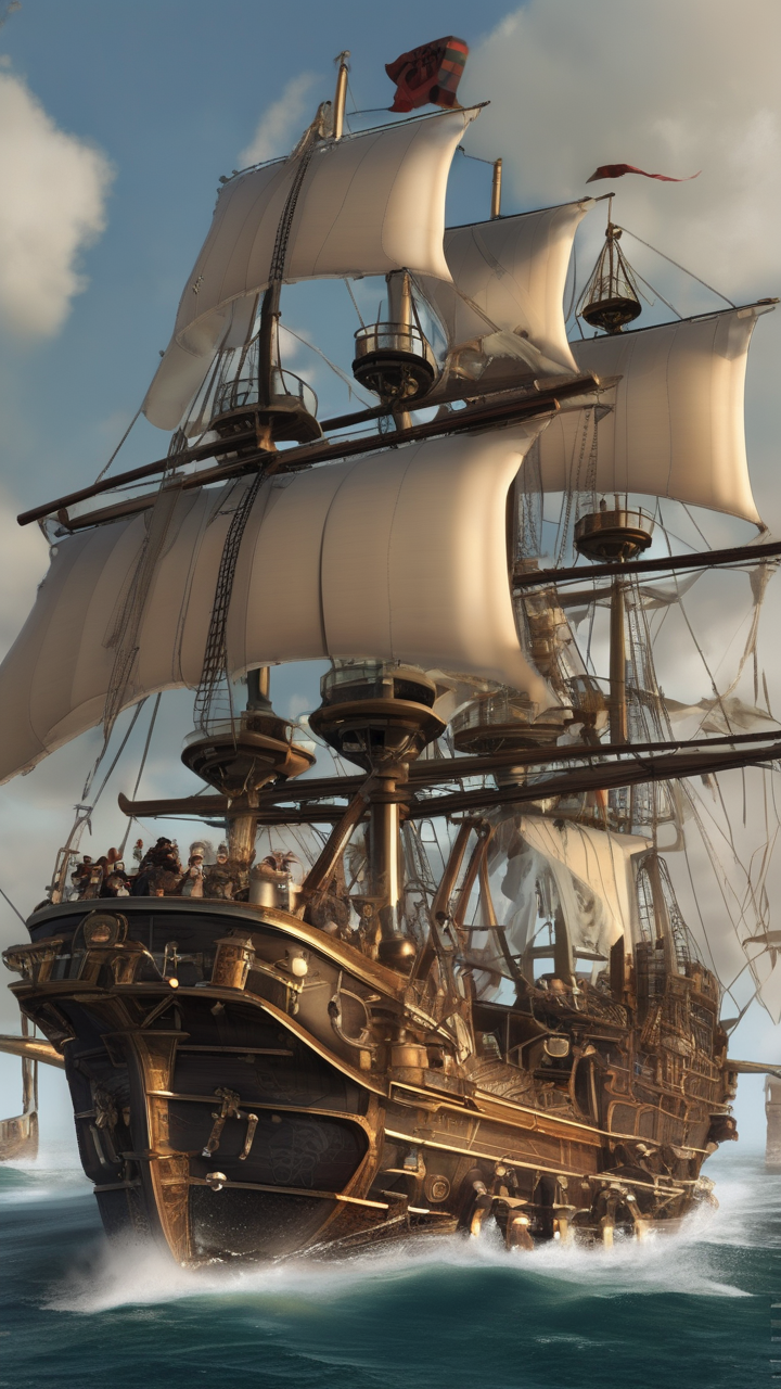 A steampunk pirate ship — a clockwork crew