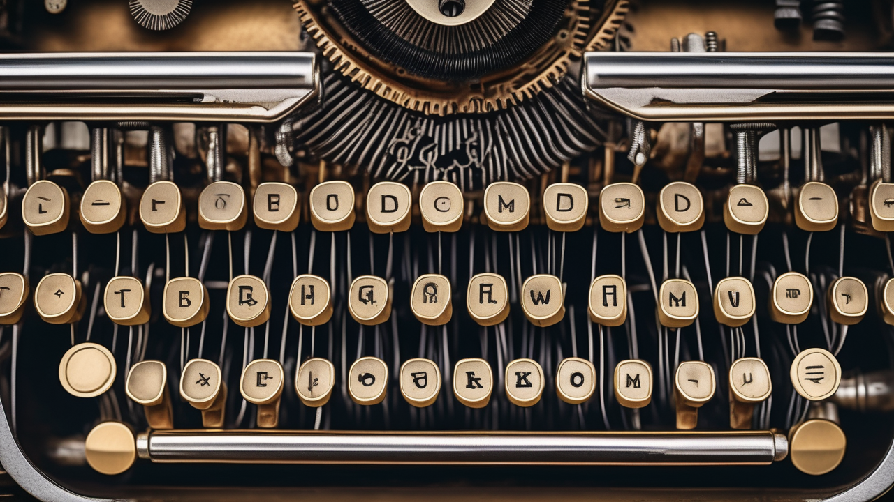 A steampunk typewriter in extreme close-up